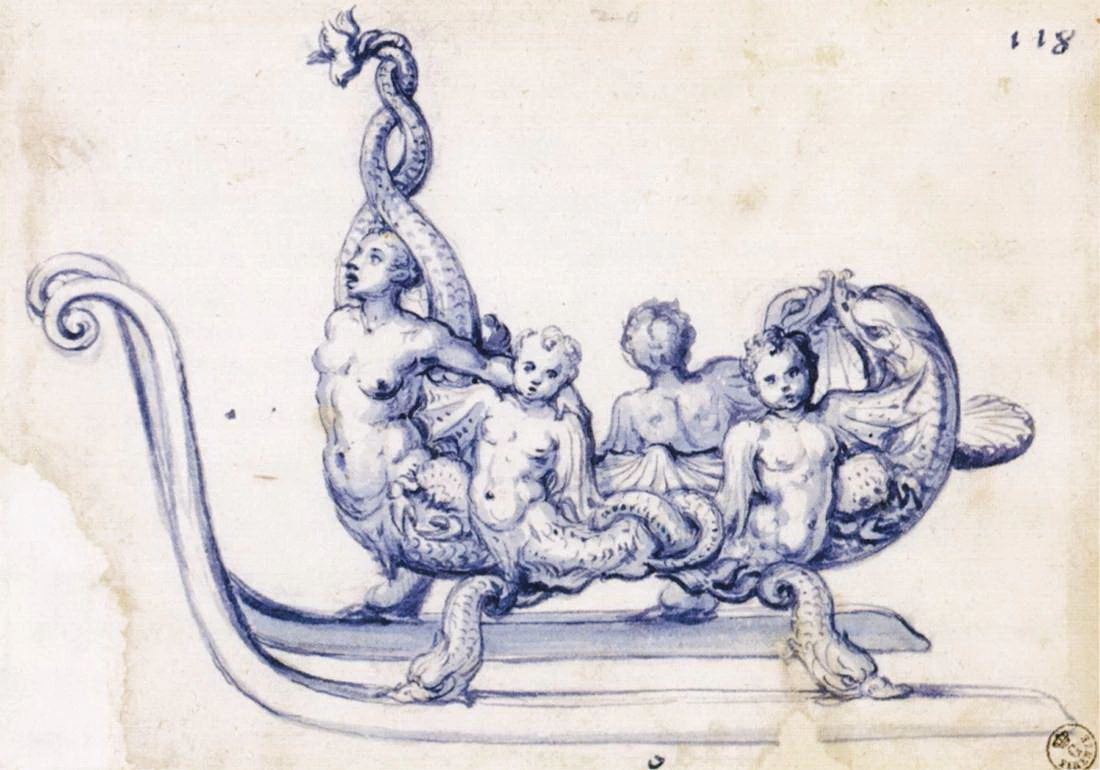 Schizzo per una slitta con una sirena - Uffizi, Firenze